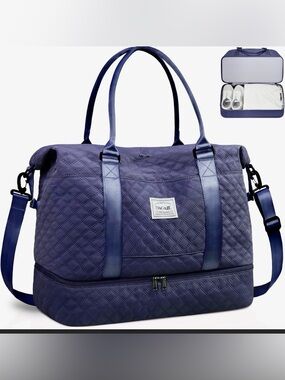 Navy Quilted Travel Duffel Bag with Shoe Compartment NWOT